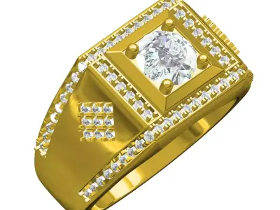Antique Round Diamond Engagement Ring for Men 3D print model