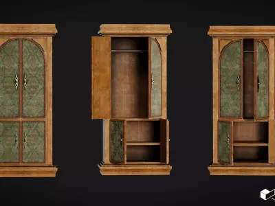 Vintage Wardrobe with Rig Low-poly 3D model