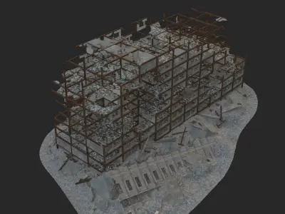 destroyed building Low-poly 3D model 2