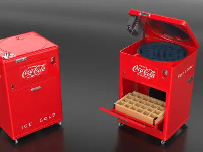 Coca-Cola Bottle Cooler with Rotary Loader Red Vintage Rigged for Maya 3D model