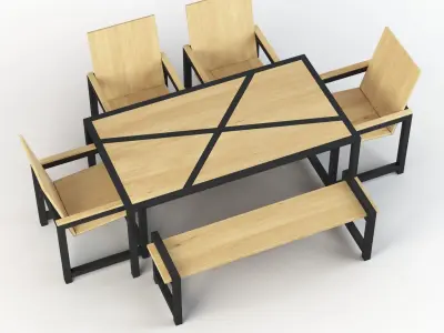 Industrial Dining Set Low-poly 3D model