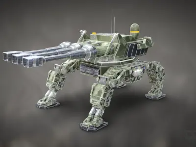 Rigged Futuristic Sci-Fi Mechanical Drone Cannon Robot Low-poly 3D model