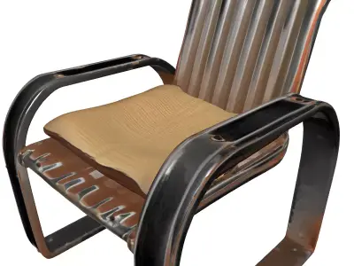 Industrial Metal Armchair with Cushion Low-poly 3D model