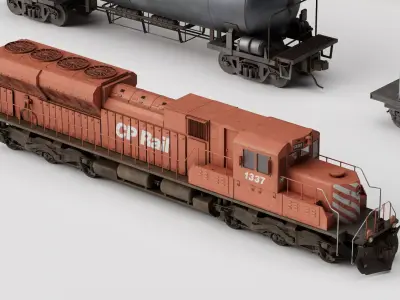 Heavy Freight Locomotive and Railway Cargo Carriage Collection 3D model