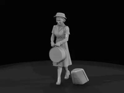 HO Figure 1950 Woman with hatbox Printable STL 3D print model