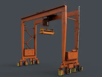 PBR Rubber Tyred Gantry Crane RTG V1 - Orange Low-poly 3D model
