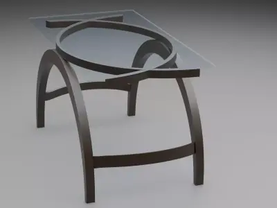 High-Poly Modern Wooden Table with Glass Top-Table Design 01 3D model