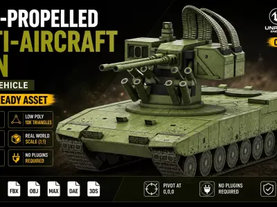 Self-Propelled Anti Aircraft Gun Vehicle Military Army Game Low-poly 3D model