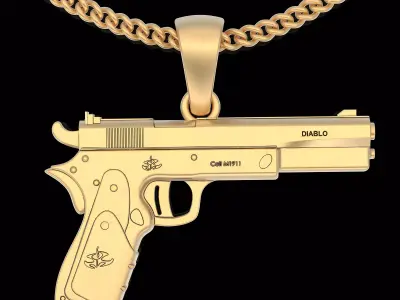 Gun Colt Hitman pendant silver gold jewelry 3D printable model 3D print model