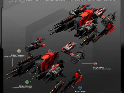 MODULAR SF Fighters GXX Low-poly 3D model