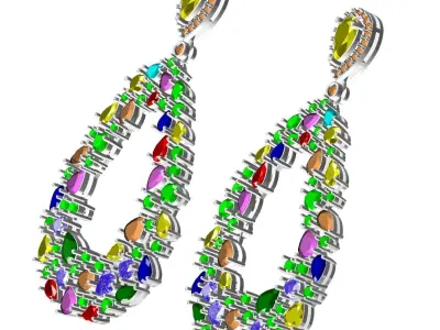 Antique Multi Color Stone Drop Earring 3D print model