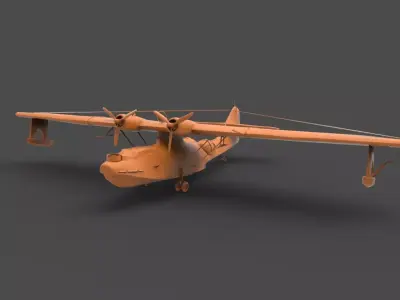 PBY-5A orange propeller plane 3D print model