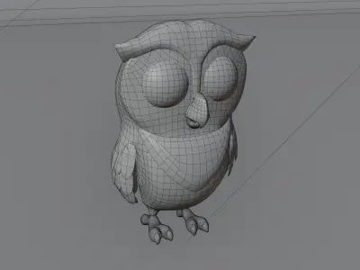 Cartoon Grey Owl Rigged 3D Model Low-poly 3D model
