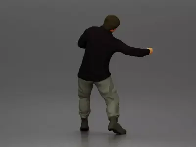 Asian Man in Hoodie and Cargo Pants Fighting with Strong Stance 3D print model