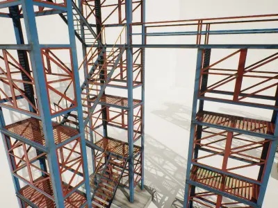 Industrial stairs modular Low-poly 3D model