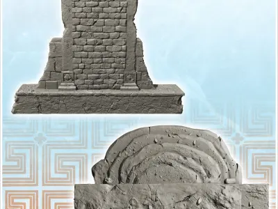 Ruined fountain with stairs and sculpted lion 2 3D print model