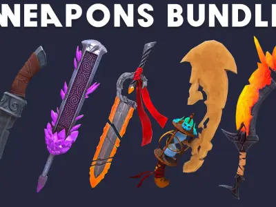 WEAPON BUNDLE - 5 Weapons Game Ready -  Low-poly 3D model