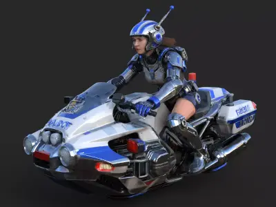 Futuristic Police Motorcycle  High Detail 3D model