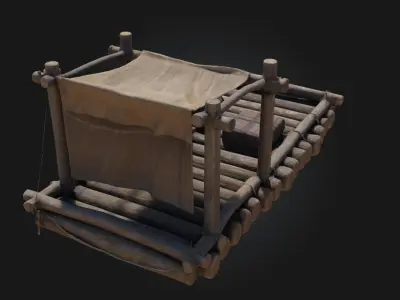 Rustic Raft Journey  Handcrafted River Adventure Asset 3D model