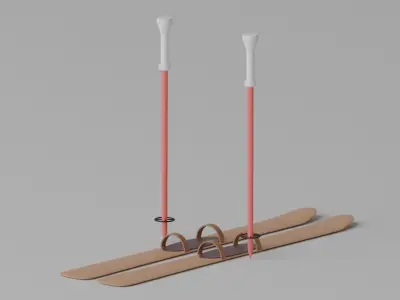 Cartoon Alpine Skis and Ski Poles 3D model