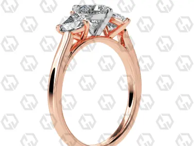 Ring 134 Heart 3 stone ring plain cathedral shank 3D print model