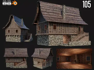 Old Medieval House Building 4K Textures GameReady 105 Low-poly 3D model