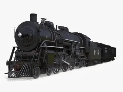 Steam Engine with Covered Hopper Cars  purchase 3D model