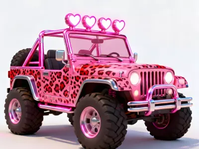 Pink Leopard Off-Road Jeep 3D Model Low-poly 3D model