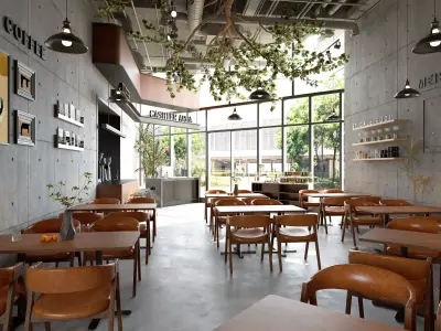 Industrial style cafe Low-poly 3D model