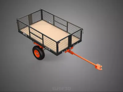 FLATBED MESH TRAILER CART TOW TRACTOR WAGON TROLLEY DOLLY GARDEN 3D model