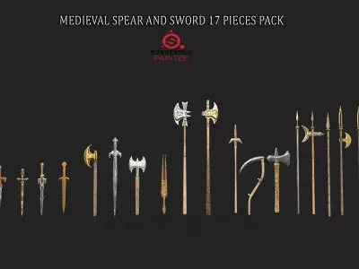  MEDIEVAL SPEAR AND SWORD 17 PIECES PACK Low-poly 3D model