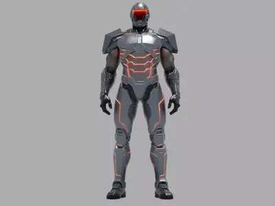 Metallic Red Male Futuristic Mech Suit 3D model