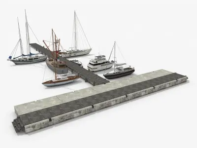 Pier with Sailboats and Yachts 3D Models Scene Low-poly 3D model