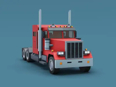 Cartoon Stylized Heavy Semi Truck Low-poly 3D model