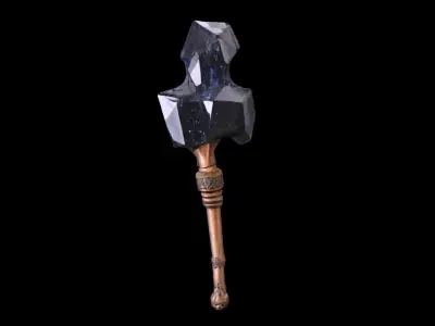 Black Crystal With Wooden Handle 3d Model 3D model