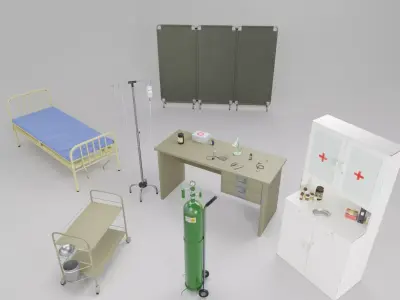 Hospital Furniture - Low Poly - Pack