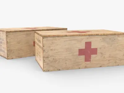 US First Aids Wooden Boxes WWII Low-poly 3D model
