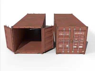 20ft Cargo Container Old Red Low-poly 3D model