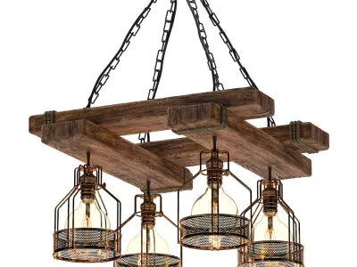 Rustic Wooden Chandelier 3D model