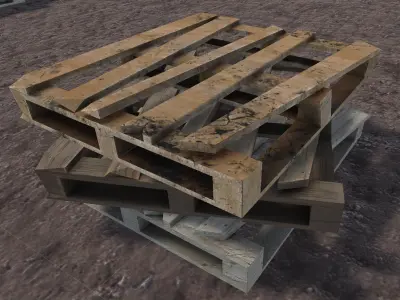 damaged wooden pallet Low-poly 3D model