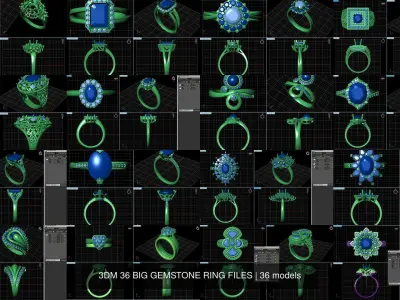 3DM 36 BIG GEMSTONE RING FILES 3D Model Pack