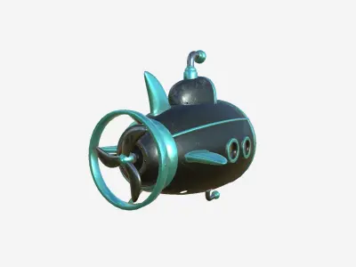 Submarine Cartoon A08 Blue Black - Sub Watercraft Vehicle Low-poly 3D model
