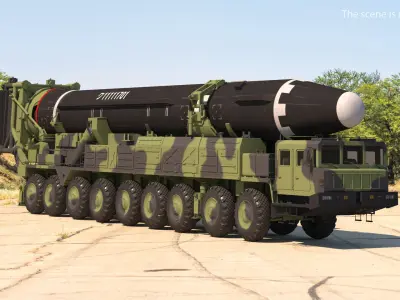 Hwasong-15 Transporter Erector Vehicle with Intercontinental Ballistic Missile Clean 3D model