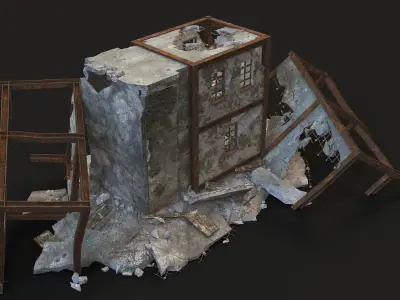 destroyed building Low-poly 3D model 3