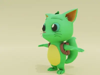 Green Cat Low-poly 3D model