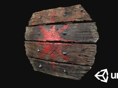 Old Wooden Shield  - PBR Game Ready Low-poly 3D model Low-poly 3D model