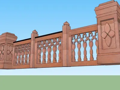 indian jodhpuri stone railing with balester 3d modal Low-poly 3D model