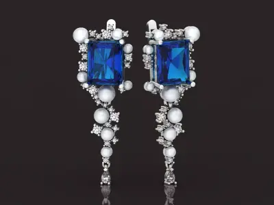 vintage earrings with pearls and radiant 1251  3D print model