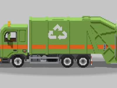 Voxel Garbage Truck Low-poly 3D model