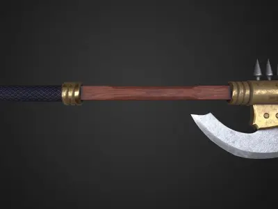 Medieval axe Low-poly 3D model 12